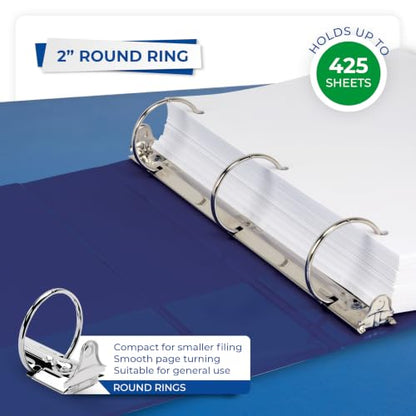 Samsill 2 Inch 3 Ring Binder, Economy Round Ring, Clear View Cover, 425 Sheet Capacity - for School, Home, Office - Blue