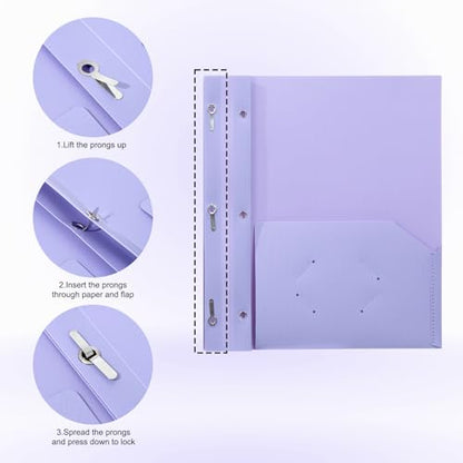 ViVin Sturdy Plastic Folder with Pockets,6 Pack,Heavy Duty Two Pocket 3 Prong Folders,Holds Letter Size Paper,File Folders with Business Card Slot for School Home and Office(Light Purple) - color: Light Purple, size: 6 PACK