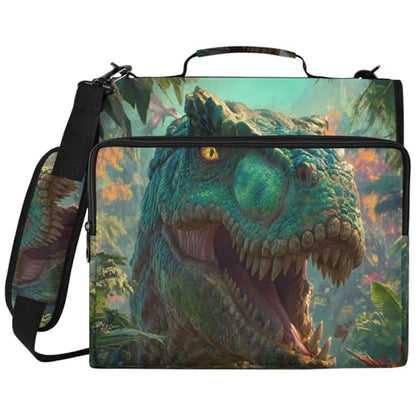 Jungle Dinosaur 3 Ring Zipper Binder Bag with Laptop Pockets and Shoulder Strap Tote Binders Organizer Case for School Office - color: Dinosaur