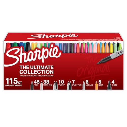 Sharpie Permanent Markers, Ultimate Collection, Fine and Ultra Fine Points, Assorted Colors, 115 Count - Classroom, Large Pack, Office Supplies - size: 115 Count