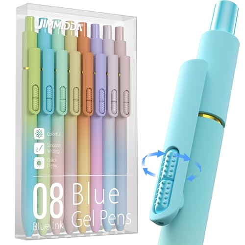 8 Pack Blue Gel Pens - 0.7mm Medium Point, Quick Drying Blue Ink | Smooth Writing No Smudge, Stress Relief Fidget, Left Handed, Retractable Pens for Journaling, Note Taking, School, Office - color: Gradient -Blue Ink-0.7mm-8Pcs