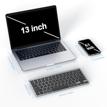 OMOTON Compact Wireless Keyboard for PC/Tablet, USB-C USB-A, Grey | 2.4G wireless with Scissor-Switch quiet keys. Ultra-slim, ergonomic, auto-sleep, 6-month battery. For office, travel & home - color: Grey