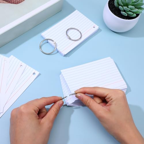 1000 Count Index Cards with Ring, 3x5 Inch Ruled Flash Cards, White Index Card with 16 Metal Rings, Heavyweight Study Note Card for Office Exam Organization
