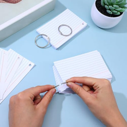 1000 Count Index Cards with Ring, 3x5 Inch Ruled Flash Cards, White Index Card with 16 Metal Rings, Heavyweight Study Note Card for Office Exam Organization