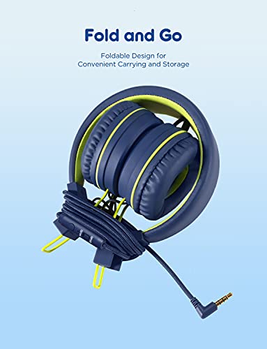 iClever Kids Headphones with Microphone, 85dB/94dB Volume Limited, Stereo 3.5mm Jack, Tangle-Free Wired Headphones for Boys/Girls/School/Travel/iPad, Green - color: Blue,Green