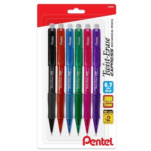 Pentel Twist Erase EXPRESS 0.7mm Mechanical Pencils with Assorted Colored Barrels - Pack of 6 - size: 6 Count (Pack of 1)
