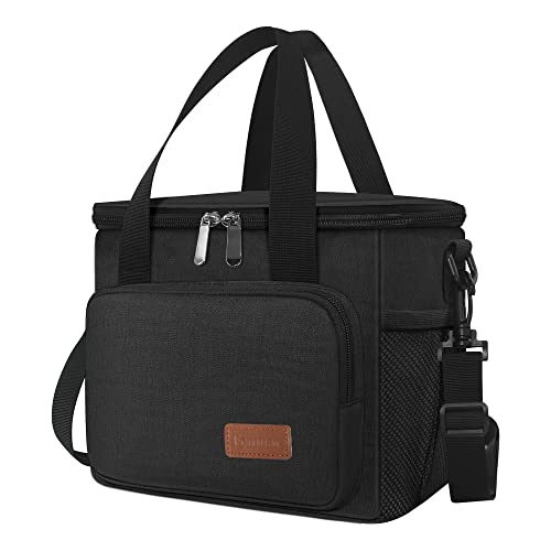 Femuar Reusable Lunch Box for Men/Women - Insulated Lunch Bag Leakproof Lunchbox for Work Office Picnic Beach - Freezable Lunch Cooler Bag with Adjustable Shoulder Strap - Black - color: Black, size: Medium Size