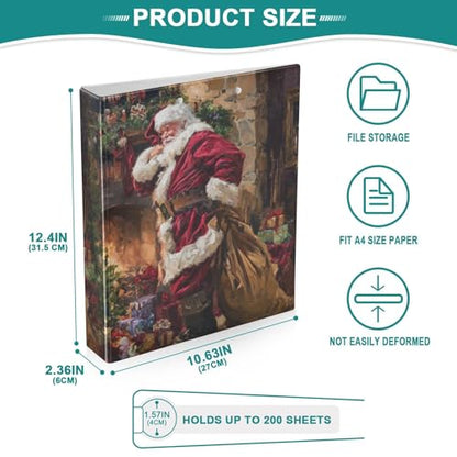 Funny Christmas Santa Claus Binder 3 Ring 1.5 Inch Binder with Clipboard&Pockets, Hardcover Binders Heavy Duty Large File Folder for Office School Supplies - Holds 200 Sheets - color: Christmas Santa Claus, size: 1 Pack-12.4x10.63in