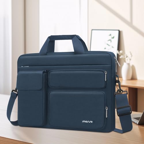 MOSISO Laptop Shoulder Bag 15.6 inch, 15-15.6 inch Computer Bag | Compatible with MacBook Pro 16 inch, HP, Dell, Lenovo with 2 Raised&1 Flapover&1 Horizontal Pocket&Handle&Belt, Haze Blue - color: Haze Blue, size: 16 inch