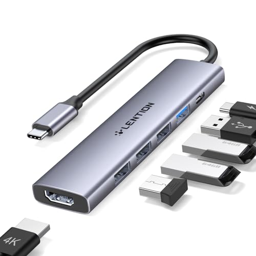 LENTION 6-in-1 USB C Hub, 4K@30Hz HDMI, 100W PD, 1 USB 3.0, 3 USB 2.0 | Ideal for Work & Study, Stable Driver 3.0 Certified, Compatible with macOS, iOS/iPadOS, Windows & ChromeOS (CH17, Space Gray) - color: Space Gray
