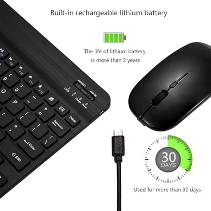 Ultra-Slim Bluetooth Keyboard and Mouse Combo Rechargeable Portable Wireless Keyboard Mouse Set for Apple iPad iPhone iPadOS/iOS 13 and Above Samsung Tablet Phone Smartphone Android (Black)