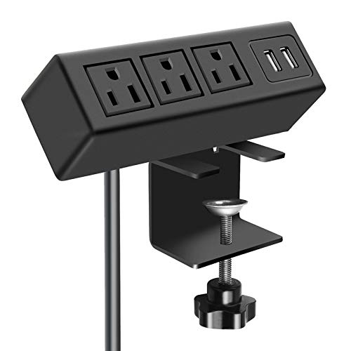 CCCEI 3 Outlet Desk Clamp Power Strip with USB Ports, Desktop Power Strip Surge Protector 1200J. Table Mount Charging Power Station, on Edge Power Outlet 125V 12A 1500W. - color: Black, size: 6FT