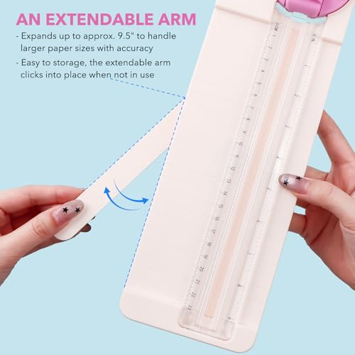 4-in-1 Paper Trimmer, 4Style Multi-Function Scrapbooking Tool with Dial Blades of Straight, Wave, Dotted, Perforated, Creasing, 9" Craft Paper Cutter for Cutting Carstock,Coupons,Photos,Scrapbook Card - color: Pink