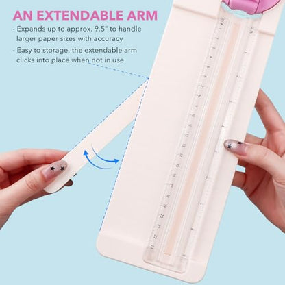 2Pack 4-in-1 Paper Trimmer, 4Style Multi-Function Craft Paper Cutter with Dial Blades of Straight, Wave, Dotted, Perforated, Creasing for Cutting Carstock,Coupons, Photos,Postcards, Scrapbooking Tools - color: Pink + Blue