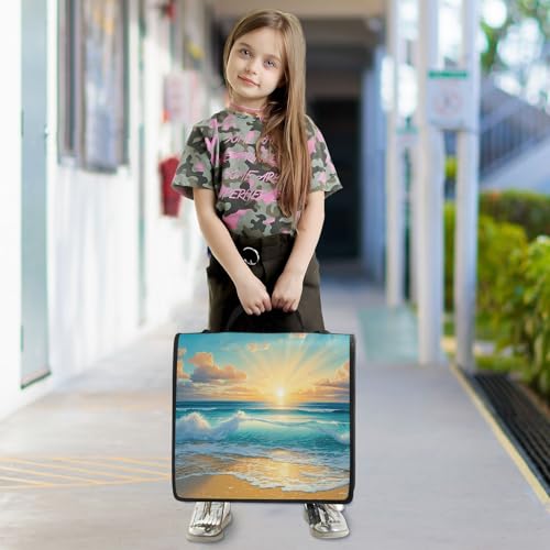 3 Ring Zipper Binder Sunrise Sunset Ocean Beach Binders Bag with Shoulder Strap 500 Sheets Paper Organizer Trapper Keeper Documents Storage File Folder for School Office - color: A493