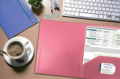 Better Office Products Heavyweight Plastic 2 Pocket Portfolio Folder, Letter Size Poly Folders, 24 Pack (Pink) - color: Pink