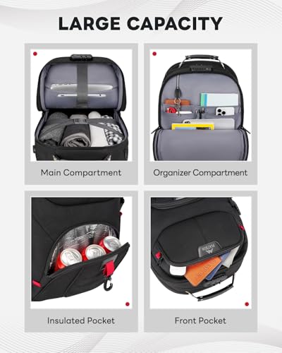 MATEIN Rolling Bag with Wheels, 17 Inch Extra Large Laptop Roller Backpack for Adults with Anti Theft Lock & Sturdy Handle, Water Resistant Wheeled Bag Carry On Luggage for Teacher Work Travel Men - color: Black