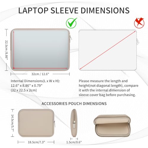 RAINYEAR 13 Inch Laptop Sleeve Case with Accessories Pouch, Compatible with 13.3" MacBook Air/Pro M1 M2 M3 M4 M5 A3449 A3240 A3113 A2681 A2338 (Khaki) - color: Khaki, size: 13"