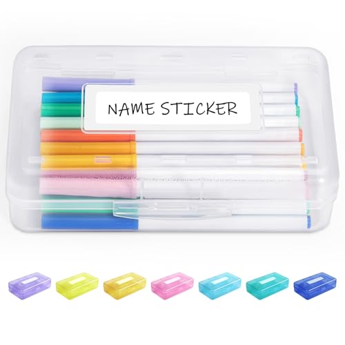 Sooez Pencil Box with Personalized Sticker,Large Hard Pencil Case Organizer | Clear Plastic Crayon Box for Girls and Boys, Colored Marker Organizer, Small Plastic Containers/Bins with Lids, Art Supply - color: Clear