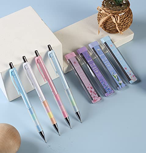 0.9 mm Mechanical Pencil Set Including 4 pcs Mechanical Pencils with 4 Tubes HB Lead Refills and 4pcs Erasers for Writing Draft, Drawing, Sketch, Architecture - color: 02330