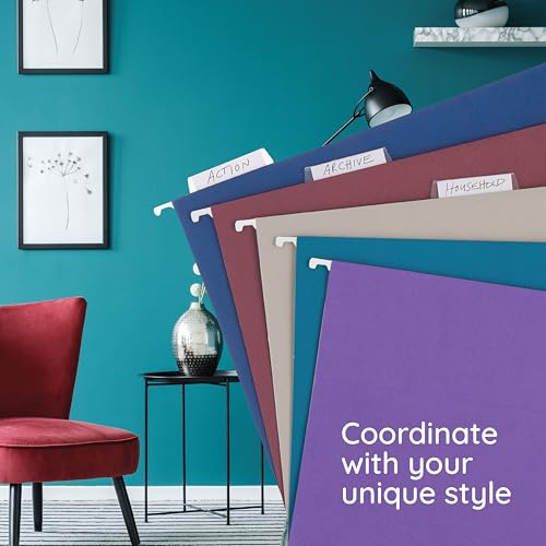 Blue Summit Supplies 25 Jewel Tone Hanging File Folders Letter Size with Tabs, Reinforced Hanging File Folders Jewel Tone, Includes Plastic Tabs and Inserts - color: Jewel Tone