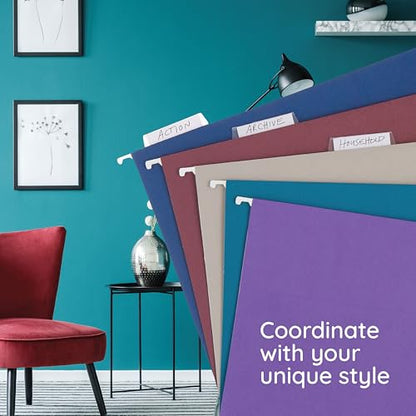 Blue Summit Supplies 25 Jewel Tone Hanging File Folders Letter Size with Tabs, Reinforced Hanging File Folders Jewel Tone, Includes Plastic Tabs and Inserts - color: Jewel Tone
