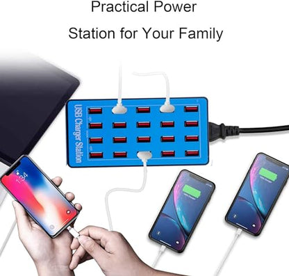 100W 20-Port Multi-Device USB Charging Station - Supports simultaneous Charging for Smartphones, Tablets, smartwatches and Other USB-Powered Devices.(20 Port Charger Station-Blue)