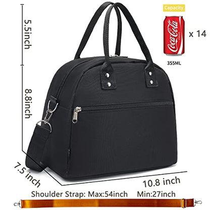 FlowFly Insulated Lunch Bag With Shoulder Strap for Women, Men, and Kids, Large and Reusable, Handle, Freezable Work and School Travel Tote and Meal Prep Organizer (Black) - color: Black