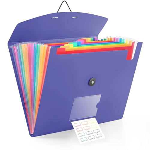 13 Pocket Accordion File Organizer with Elastic Closure, Expanding File Folder for Letter Size A4 Papers, Ideal for Home, Office Supplies, College Essentials - BluePurple - color: Bluepurple