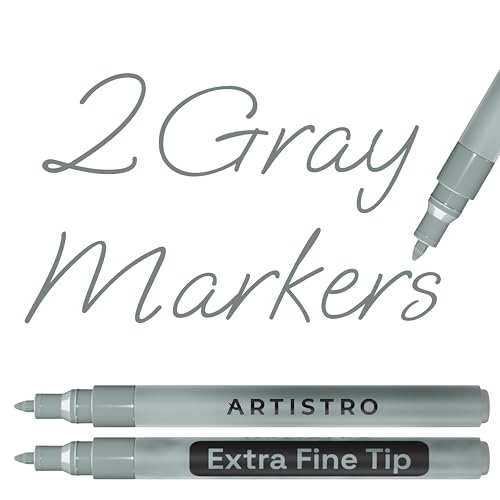 ARTISTRO 2 Gray Acrylic Paint Markers - 0.7mm Extra Fine-Tip Paint Pens - Perfect for Crafting, Art Projects, & More - color: Gray, style: Extra Fine