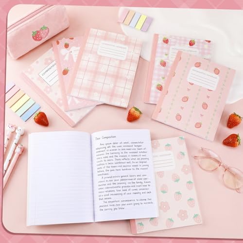 Harloon 6 Pack Composition Notebooks Wide Ruled Bulk Cute Pink Composition Notebook 110 Page 7-1/2" x 9-3/4" Kawaii Aesthetic Journal Back to School Gift for Classroom Office First Day of School - style: Kawaii