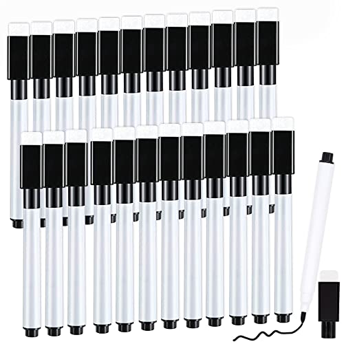 RETON 25 Pcs Magnetic Dry Wipe White Board Markers Pens, Dry Erase Marker with Eraser Cap, 4.4 In Mini Markers with Fine Tip for Classroom, Office, Hospital, Home and Factory (25 Pcs, Black) - size: 1 Count (Pack of 25)