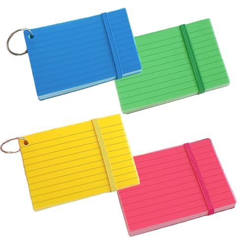 200 Count, 3x5 Inch, Portable Colored Index Cards with Ring, Office, Home | Thick Paper, Not Easy to Tear & Break, Single-sided Ruled Design, Attaching to Bag, Backpack, Key, Note-taking, Making Lists