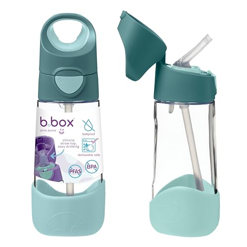 b.box 15oz Tritan Kids Water Bottle – Toddler Drink Bottle with Straw for School, Daycare, Travel w/Easy-Grip Triangular Design, Leak Proof Lid & Handle, BPA Free, Dishwasher Safe (Emerald Forest) - color: Emerald Forest, size: 15 Ounces