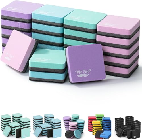 Mr. Pen- Mini Magnetic Dry Erase Erasers, 2" x 2", 24 Pack | Colorful Small Magnetic Whiteboard Dry Erase Erasers Bulk for Kids, Teachers, Students and Classroom Supplies - color: Pastel Colors, size: Square