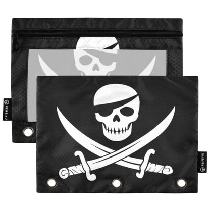 Gredecor 3 Ring Binder Pencil Pouch, Jolly Roger Pirate Flag Zippered Pen Case Pouches with Clear Window, 2 Pack Stylish Office & School Supplie - color: Jolly Roger Pirate Flag