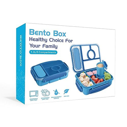 Amathley Bento Box Adult Lunch Box Kids,Lunch Containers for Adults/Kids/Toddler,5 Compartments Bento Lunch Box with Sauce Vontainers,Microwave & Dishwasher & Freezer Safe,BPA-Free (Blue) - color: Blue