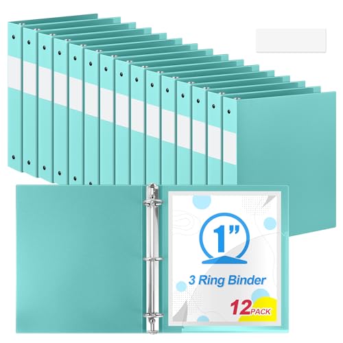 Henoyso 12 Pack 1 Inch 3 Ring Plastic Binders, Bulk Flexible PP Binders for Classroom & School Supplies, Letter Size 8.5 x 11, Holds 240 Sheets with Interior Pocket (Mint Green) - color: Mint Green