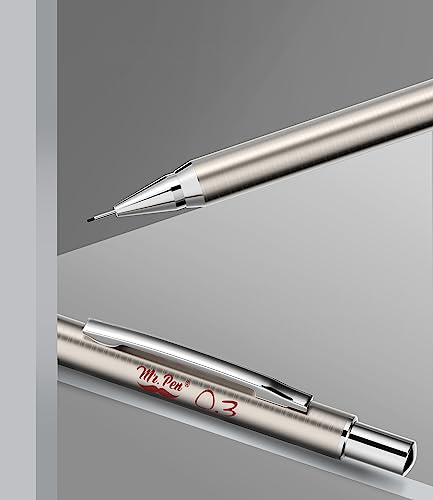 Mr. Pen- Metal Mechanical Pencil Set with Lead Refills & Erasers, 2 Pack | 0.3mm, 4x Tubes HB Lead Refill, 4x Eraser Refills for School Supplies, Note Taking, Drawing, Sketching, Office - style: 0.3mm