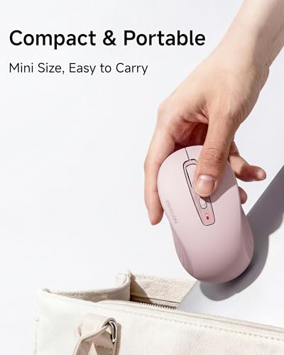 EWEAND Wireless Mouse - for Small to Medium Hands, Dual-Mode 2.4 G/Bluetooth Mouse, 4000 DPI, Rechargeable Battery, Cute Silent Click Computer Mouse for Laptop, Mac, PC, Chromebook - Pink - color: Light Pink