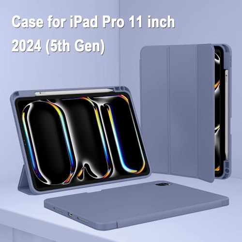 ZryXal iPad Pro 11 Inch Case (M5) 2025/ (M4) 2024 (Model: A2836/A2837/A3006), Trifold Stand Smart Cover with Pencil Holder and Soft TPU Back, Auto Wake/Sleep (Lavender) - color: Lavender