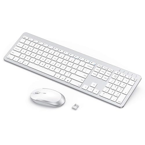 seenda Wireless Keyboard and Mouse Combo, Rechargeable Quiet Keyboard Mouse, Sleek and Ultra Thin Design, Full-Size with Number Pad for Windows, Laptop, PC, Notebook, Desktop- Silver and White - color: White and Silver