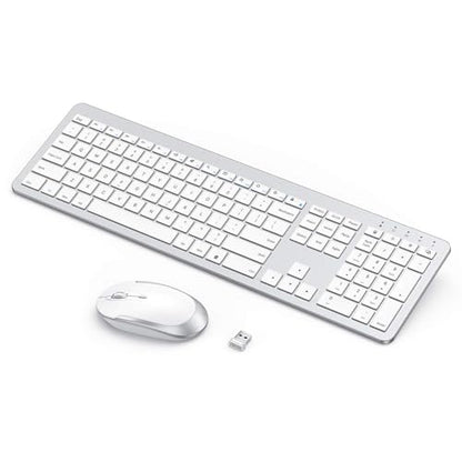 seenda Wireless Keyboard and Mouse Combo, Rechargeable Quiet Keyboard Mouse, Sleek and Ultra Thin Design, Full-Size with Number Pad for Windows, Laptop, PC, Notebook, Desktop- Silver and White - color: White and Silver