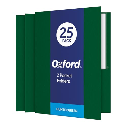 Oxford Two Pocket Folders, Textured Paper, Hunter Green, For School, Home, and Office, Letter Size, 25 Per Box (57556EE) - color: Hunter Green, size: 25 Count (Pack of 1)