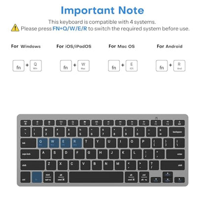 OMOTON Compact Wireless Keyboard for PC/Tablet, USB-C USB-A, Grey | 2.4G wireless with Scissor-Switch quiet keys. Ultra-slim, ergonomic, auto-sleep, 6-month battery. For office, travel & home - color: Grey