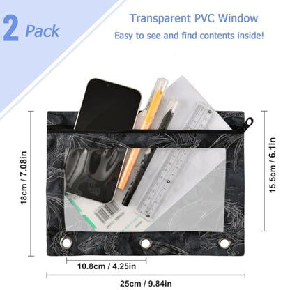 Studying 2 Pack Fashion Black Dragons Wyverns Art Pattern 3 Ring Binder Pencil Pouch Bags,Clear Window Zipper Storage Case for Boys Girls School Office Supplies Cosmetics Organizers - color: Multi-black Dragon