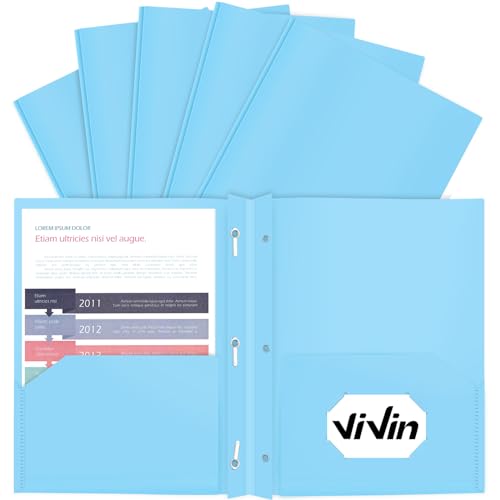 ViVin Heavy Duty 2-Pocket Folders with Brads, Pastel Color, 12-Pack, Durable Plastic Folder with 3-Prong Fasteners, Holds US Letter Size Paper, for School, Home and Office (Light Blue) - color: Light Blue, size: 12 PACK