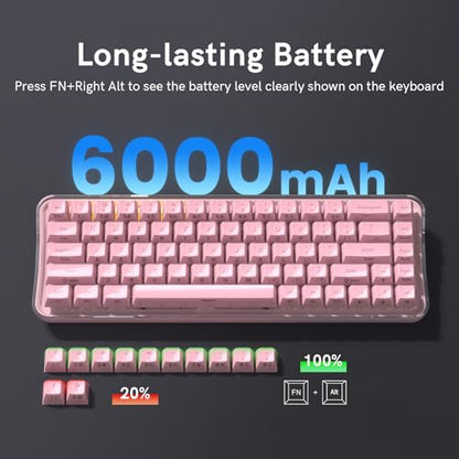 Womier Q61 PRO Wireless Keyboard with RGB Backlighting, 60% Mechanical Gaming Keyboard, Hot-Swappable Creamy Keyboard for PC, BT 5.0/2.4GHz/USB C, ASA Profile, Side-Engraved PC+ABS Keycaps - Pink - color: Pink