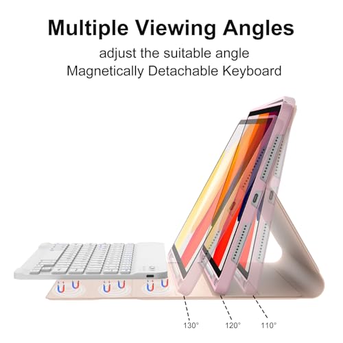 IVEOPPE Keyboard Case for Xiaomi Pad 8/8 Pro/Pad 7/7 Pro 11.2 Inch | Magnetic Detachable Wireless, Bluetooth Connection Keyboard, Stain Resistant Protection Cover, Rechargeable, Pencil Holder - color: Pink(Non-Backlit Keyboard)