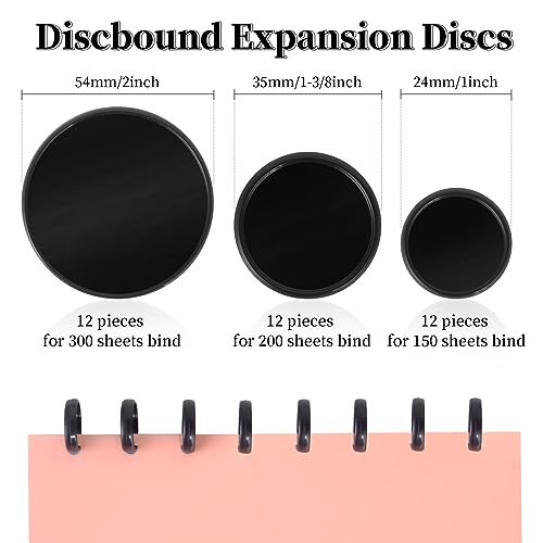 36 Pieces (2",1-3/8",1") Black Discbound Discs Plastic Binder Rings Expansion Discs Notebooks Planner Discs Binder Accessories Disc Binder System Book Binding Discs for Planner Scrapbooking (Black) - color: Black